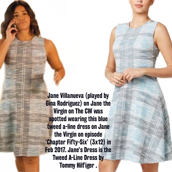 Tommy Hilfiger SEEN ON TV JANE THE VIRGIN Blue Tweed Fit&Flare Sleeveless Dress - Picture 2 of 16